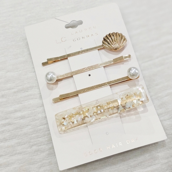 Lauren Conrad Hair Accessories ✦ Seashell & Pearl Set ✦ Marbled Acrylic NWT - Picture 2 of 8